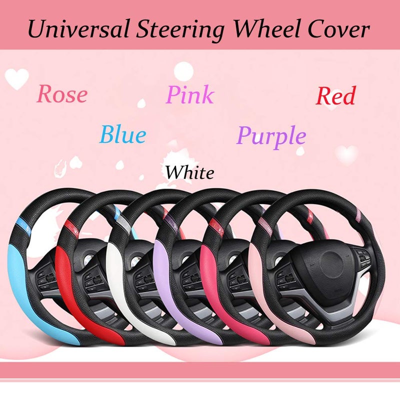 Cxtiy Universal Leather Steering Wheel Cover for Women Steering Wheel Cover for Car 15 inch (Rose) - Image 5